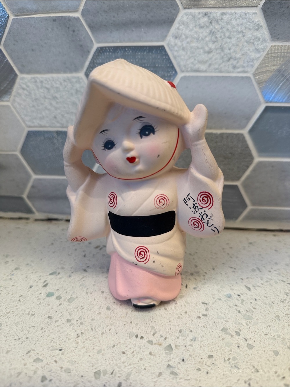 Pink Ceramic Japanese Doll Figurine - Decorative Home Art